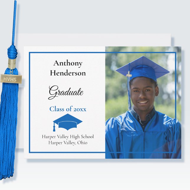 Graduation Announcement Blue Cap and Photo (Creator Uploaded)