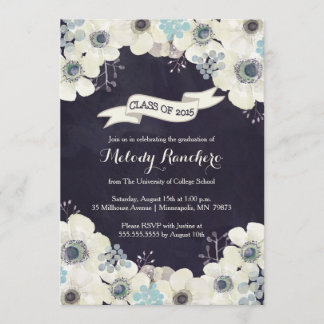 Graduation Announcement - blue gray anemone flower