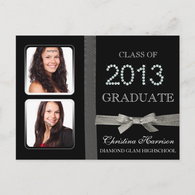 Graduation Announcement Class of 2013 Glitz Glam Postcard (Front)
