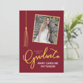 Graduation Announcement Classy Burgundy Gold Photo (Standing Front)