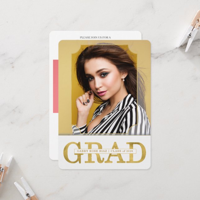 Graduation Announcement Faux Gold Vertical Photo (Front/Back In Situ)