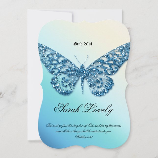 Graduation Announcement Glitter Butterfly Photo B (Front)
