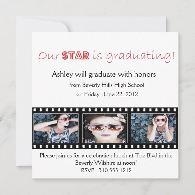 Graduation Announcement Hollywood Star Red (Front)