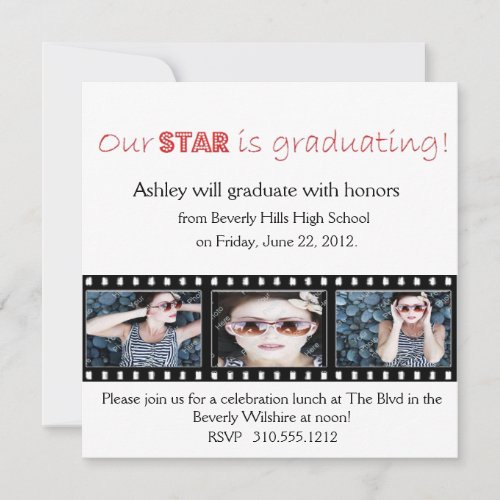 Graduation Announcement Hollywood Star Red