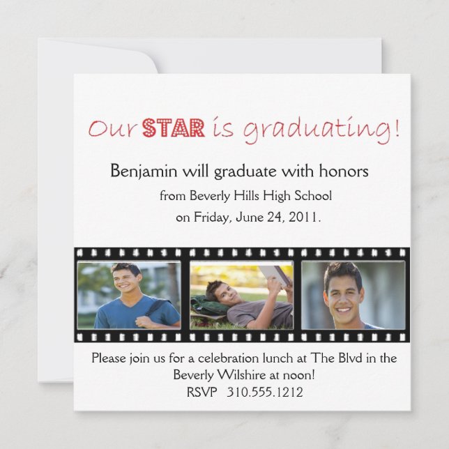 Graduation Announcement Hollywood Star Red (Front)