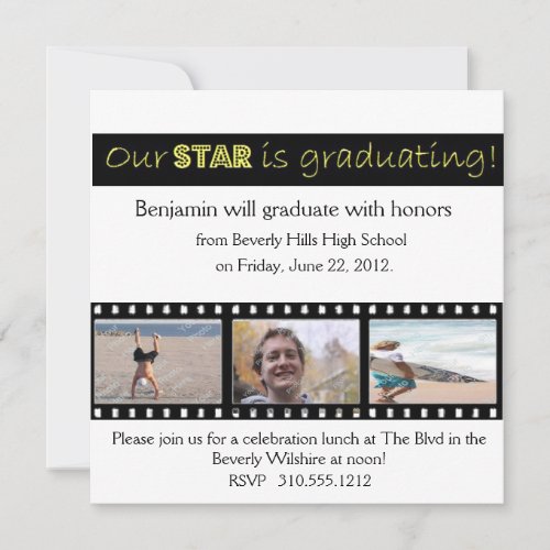 Graduation Announcement Hollywood Star Yellow