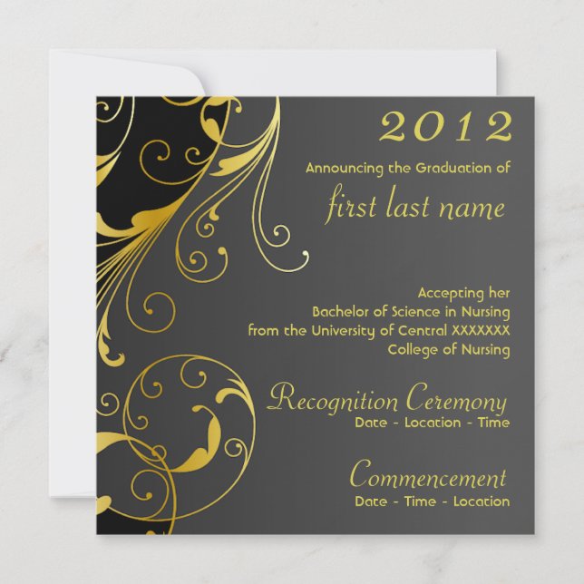Graduation Announcement in Black With Flourish (Front)
