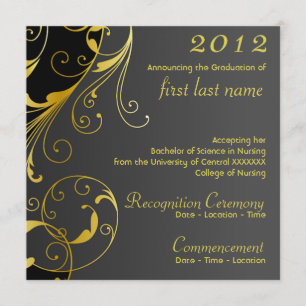 Graduation Announcement in Black With Flourish