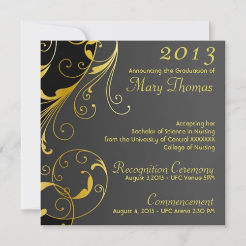 Graduation Announcement in Gold and Black
