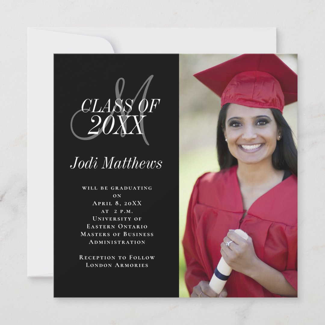 Graduation Announcement Monogram Photo Grad Party | Zazzle