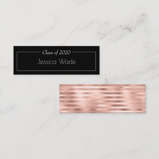 Graduation Announcement Name Card Rose Gold Stripe Zazzle