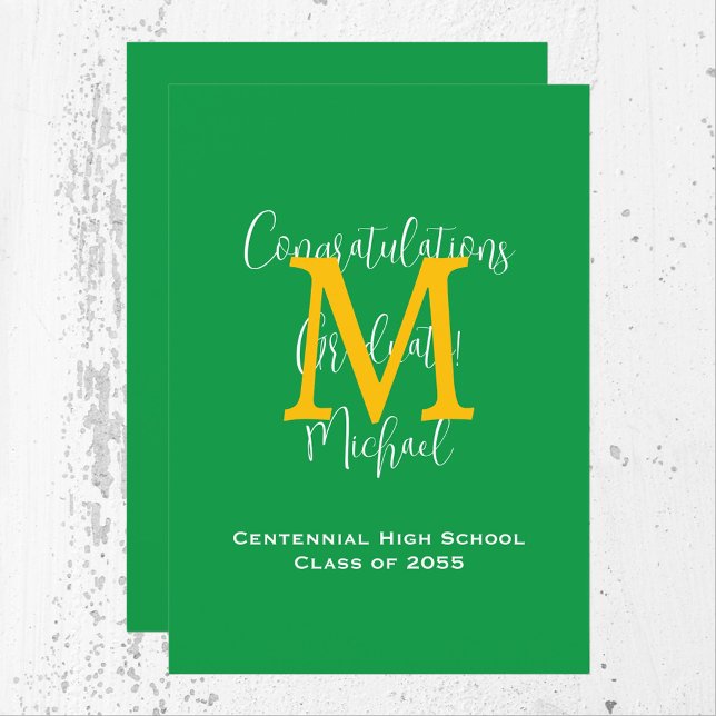 Graduation Announcement, Name, Green and Gold Invitation (Creator Uploaded)