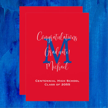 Graduation Announcement  Name  Red Blue White Invitation by SocolikCardShop at Zazzle