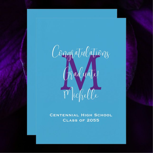 Graduation Announcement, Name, Sky Blue and Purple Invitation (Creator Uploaded)