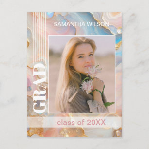 Graduation Announcement On Pastel Marble Pattern Postcard