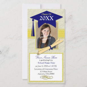 Graduation Announcement Photo Card - Blue & Yellow