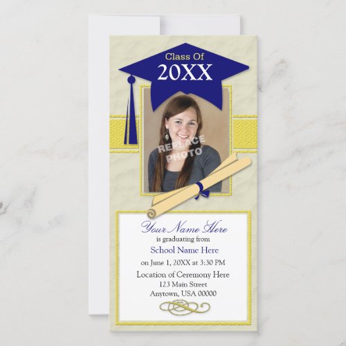 Graduation Announcement Photo Card _ Blue  Yellow