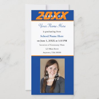 Graduation Announcement Photo Card-orange & Blue by coolcards_biz at Zazzle