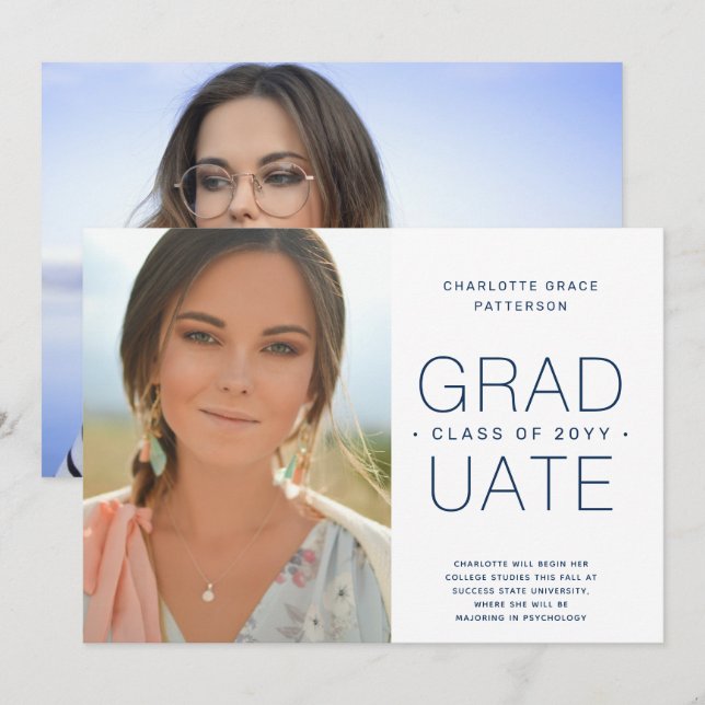Graduation Announcement Photo Minimalist Simple (Front/Back)