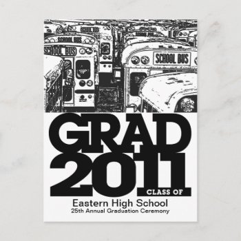 Graduation Announcement Postcard School Bus 1 by pixibition at Zazzle