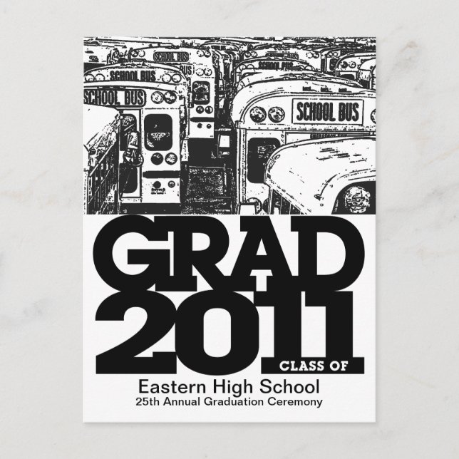 Graduation Announcement Postcard School Bus 1 (Front)