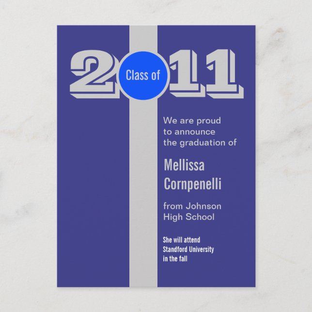 Graduation Announcement Postcard Silver Blue PC170 (Front)