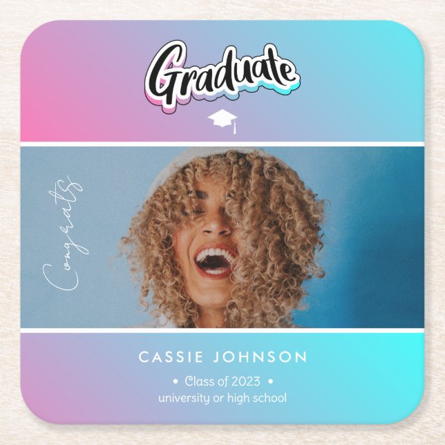 Graduation announcement square paper coaster (Front)