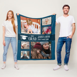Graduation Any Year Multi photo Blue Fleece Blanket