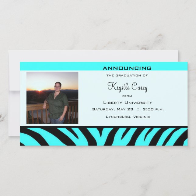 Graduation Aqua Zebra Photo Card (Front)