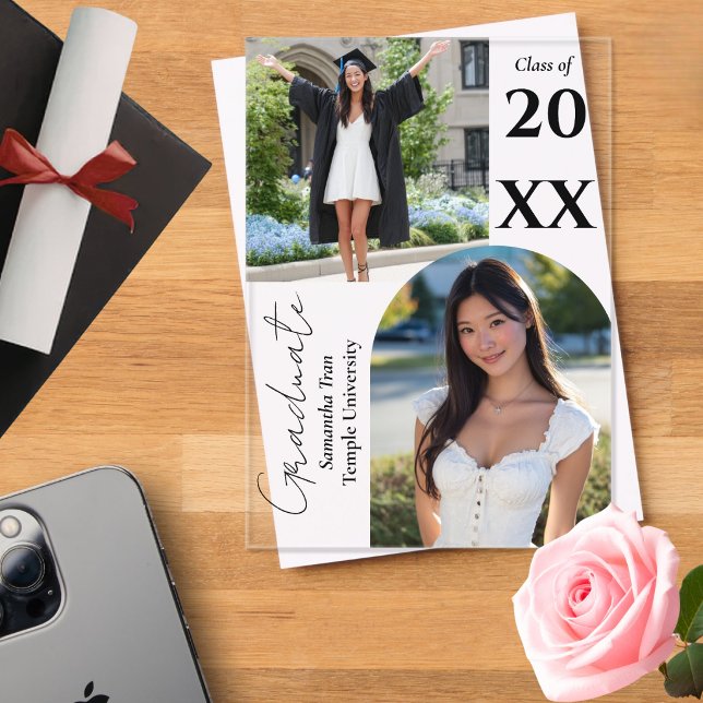 Graduation Arch Photo Collage Trendy Modern Party Acrylic Invitations (Creator Uploaded)