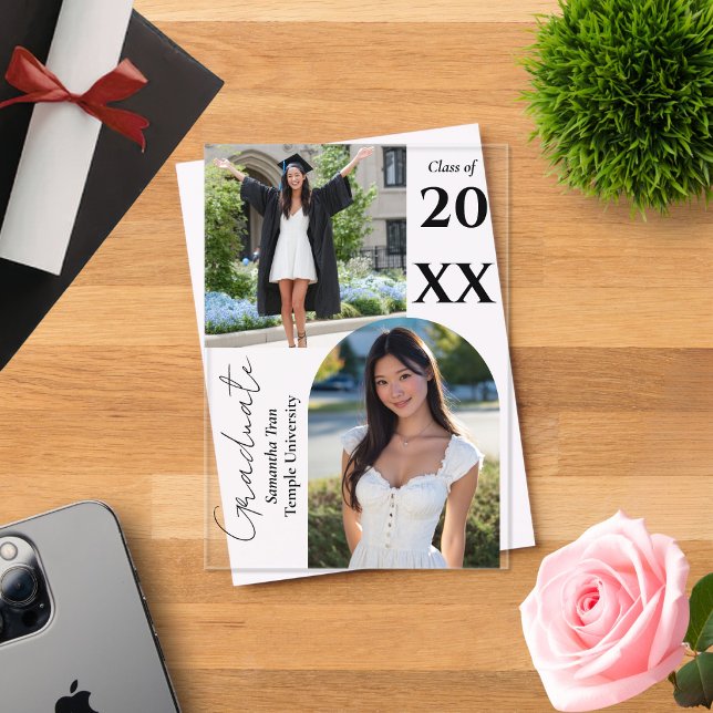Graduation Arch Photo Collage Trendy Modern Party Acrylic Invitations (Creator Uploaded)
