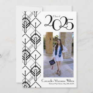 Graduation Art Deco Black White Announcement