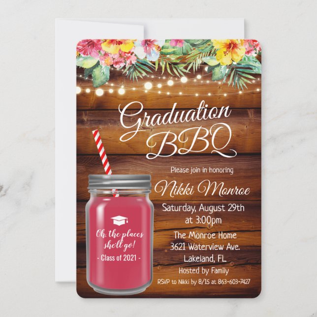 Graduation Backyard BBQ Mason Jar Invitation (Front)