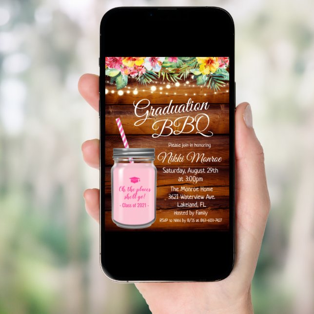 Graduation Backyard BBQ Mason Jar Invitation (Front Digital)
