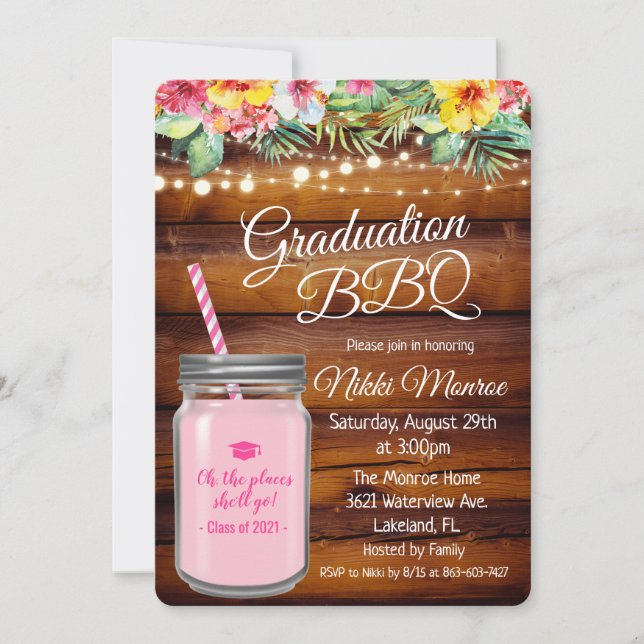 Graduation Backyard BBQ Mason Jar Invitation (Front)