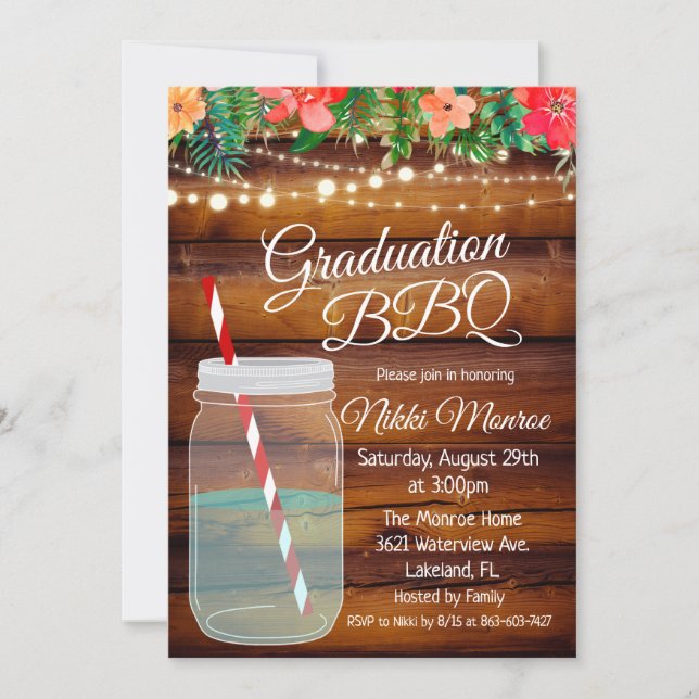 Graduation Backyard BBQ Mason Jar Invitation (Front)