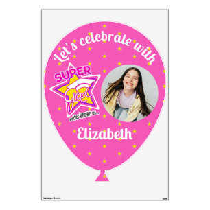 Graduation Balloon Super Grad Pink with Photo Wall Decal