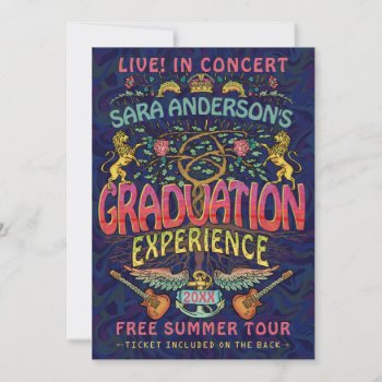 Graduation Band Retro 70s Concert Ticket Theme Invitation by HaHaHolidays at Zazzle