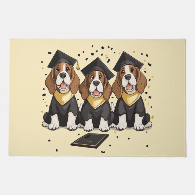 Graduation Basset Hound Dogs Doormat (Front)