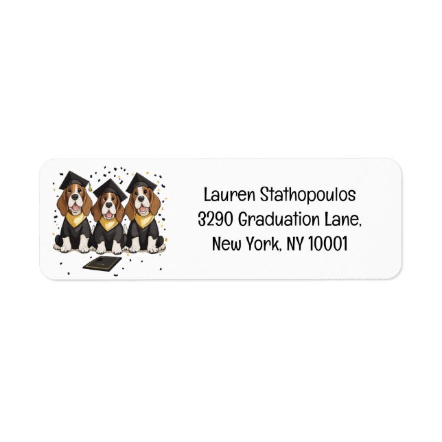 Graduation Basset Hound Dogs Label (Front)