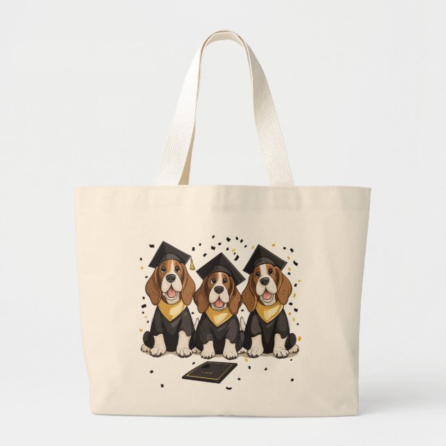 Graduation Basset Hound Dogs Large Tote Bag (Front)
