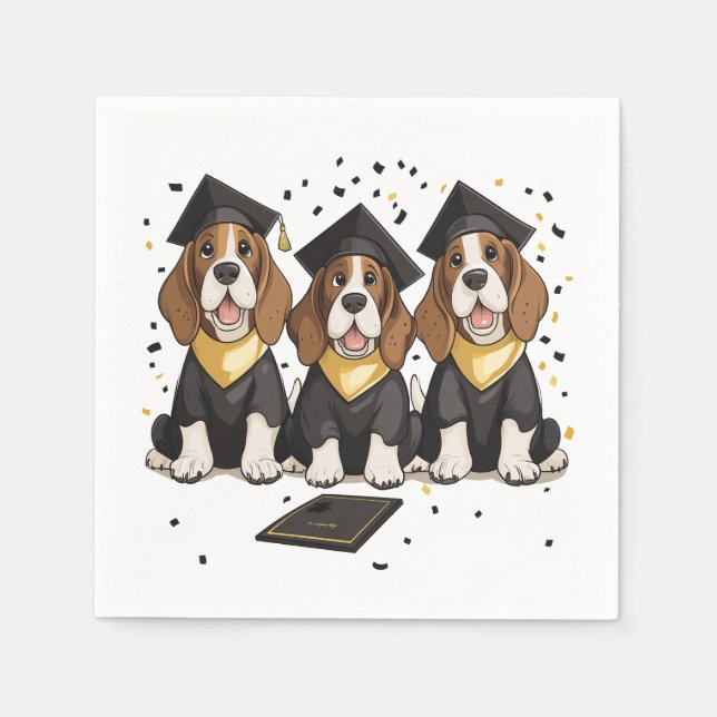 Graduation Basset Hound Dogs Napkins (Front)