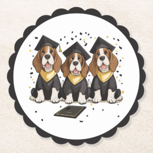 Graduation Basset Hound Dogs Paper Coaster