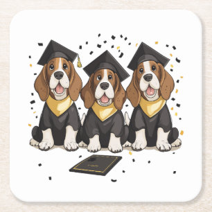 Graduation Basset Hound Dogs Square Paper Coaster