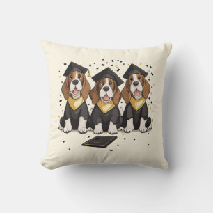 Graduation Basset Hound Dogs Throw Pillow