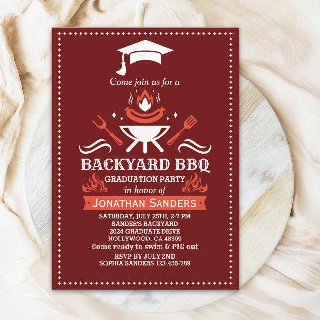 Graduation BBQ Backyard Rustic Invitation (Creator Uploaded)