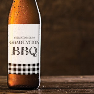 Graduation BBQ Gingham Beer Bottle Label