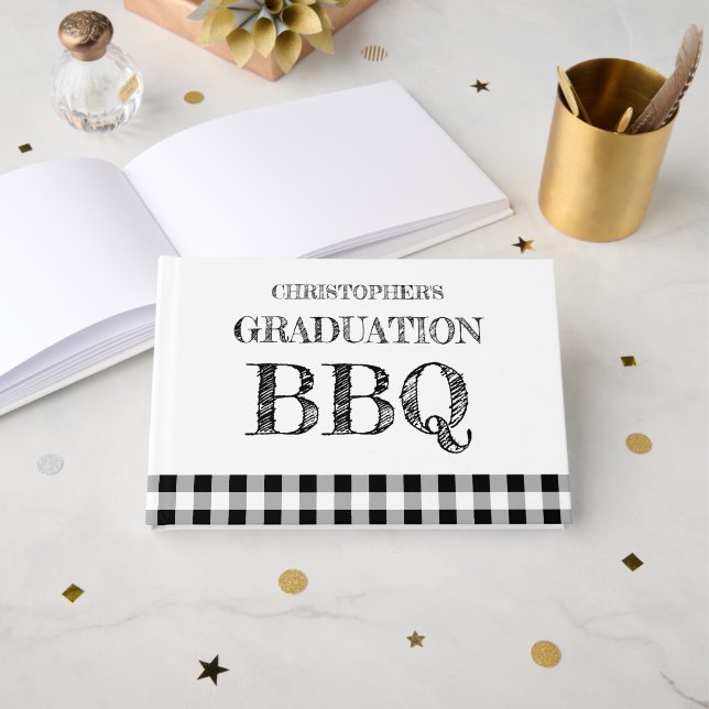 Graduation BBQ Gingham Guest Book (Front Open)