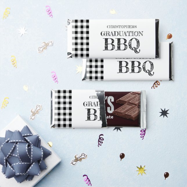 Graduation BBQ Gingham Hershey Bar Favors (Front)