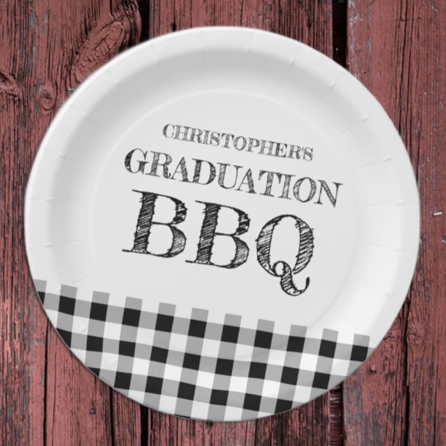 Graduation BBQ Gingham Paper Plates (Creator Uploaded)